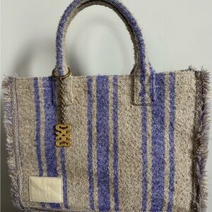 Sandro Purple and Tan Striped Blanket Tote